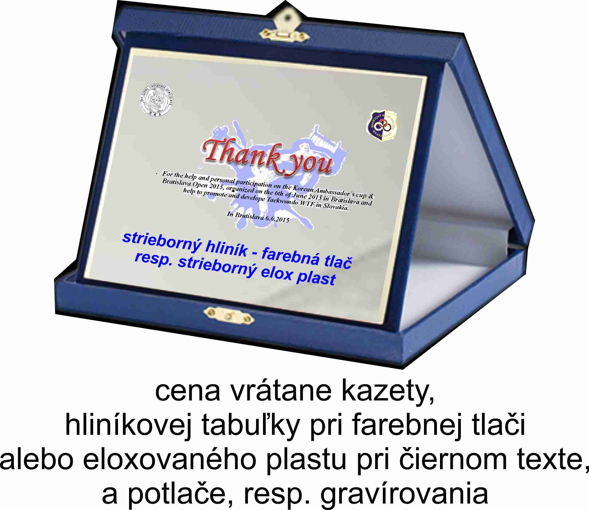 Plaketa KA867-A, Plaketa striebornej farby s kazetou modrej farby 180x140 mm