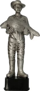 ryba, rybár - Figúrka odlievaná rybár strieborná H-30 cm